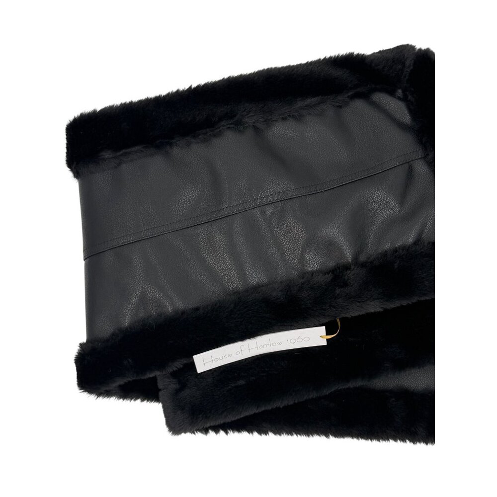 House Of Harlow Black Faux Fur Vegan Leather Reversible Scarf Wrap OS | Mob Wife - Picture 9 of 16